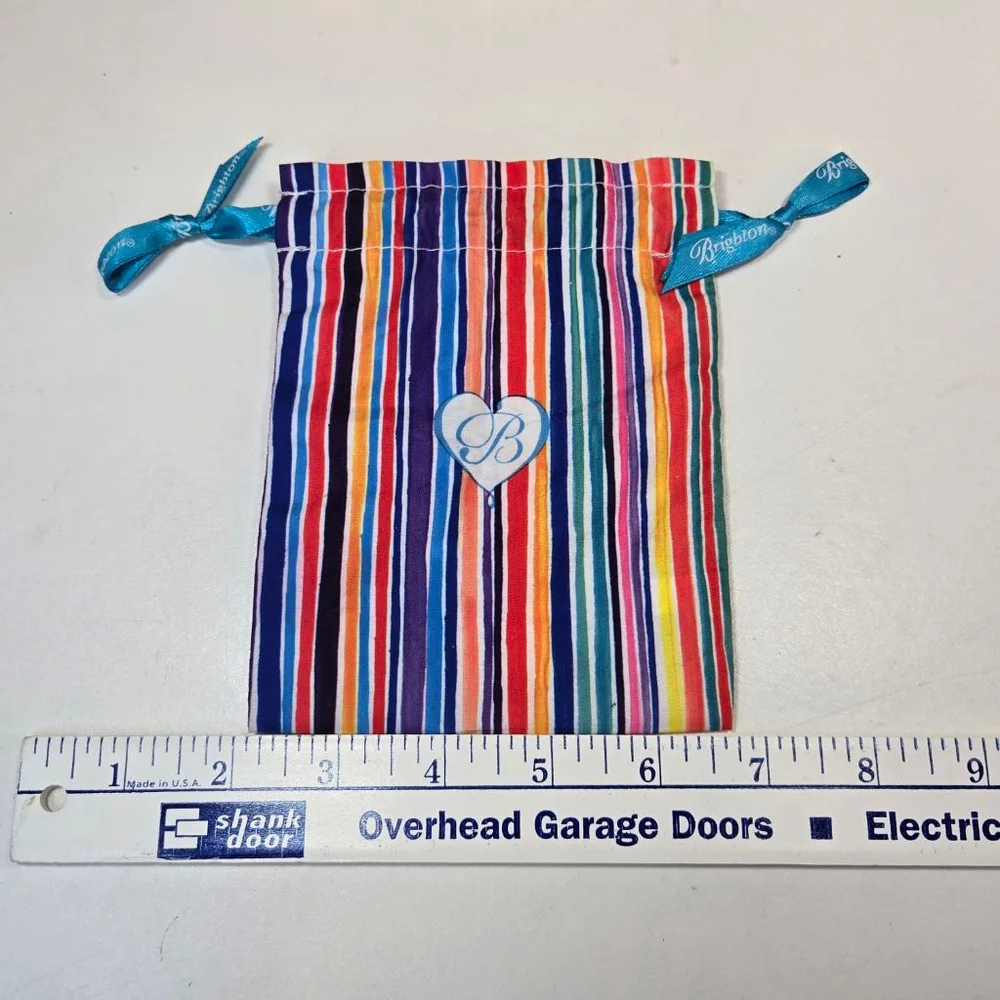 Brighton Jewelry Pouch Multicolor Striped Blue Heart Drawstring Cosmetic Bag